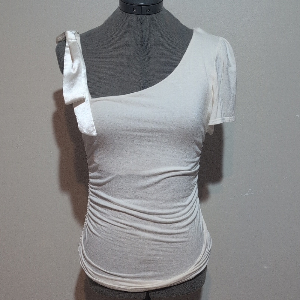 Wet Seal White Asymmetrical Short Sleeve Bodysuit